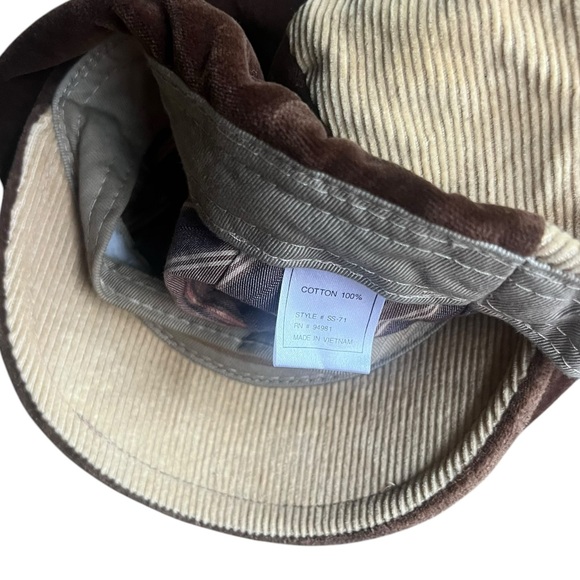 Vintage Corduroy & Velvet Brown Patchwork Hat Newsboy Cabbie Ivy Cap UNISEX - Picture 7 of 8